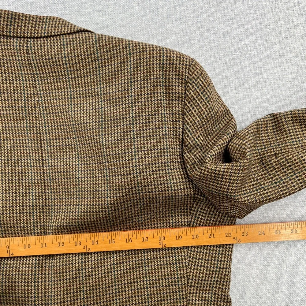 VTG 90s Polo University Club Ralph Lauren Brown Houndstooth Silk Wool Blazer 44R